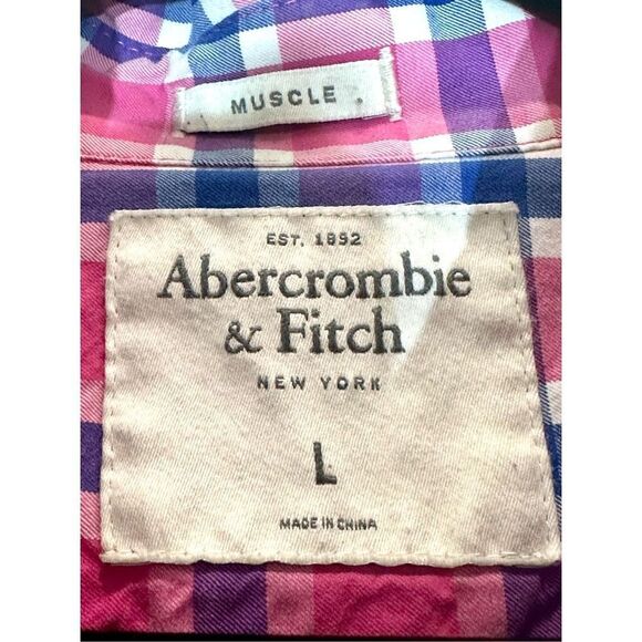 Abercrombie and Fitch pink and blue check button down shirt in Size L - Picture 6 of 7